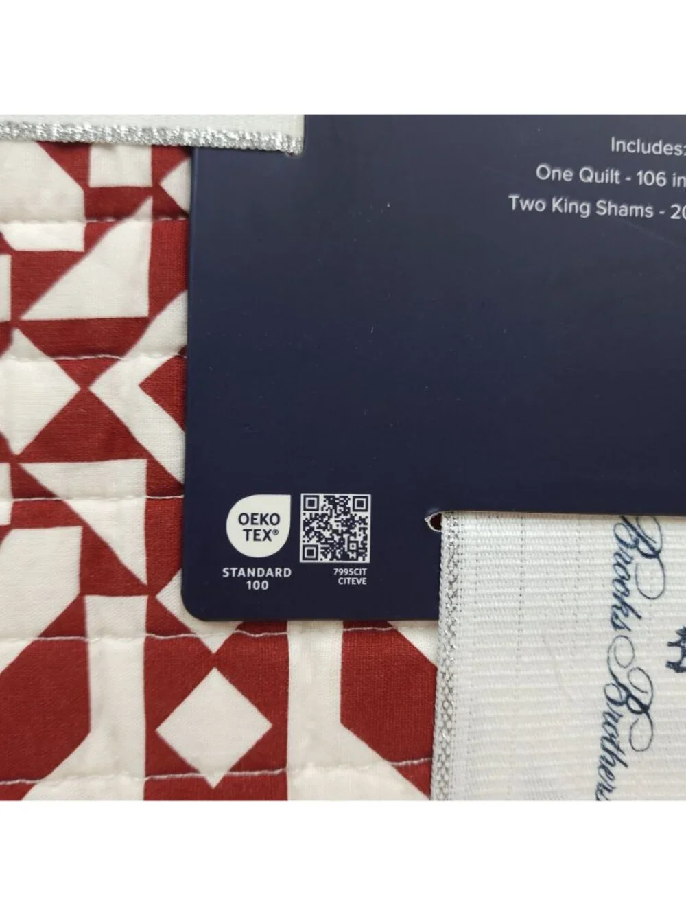 Brooks Brothers 3-Piece King Cotton Quilt Set 2 Shams Red & White Snowflakes
